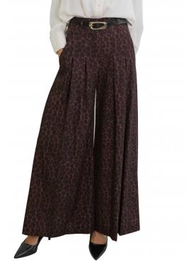 Pantaloni palazzo stampa animalier vita alta cintura Imperial